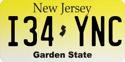 NJ license plate I34YNC