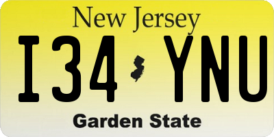 NJ license plate I34YNU