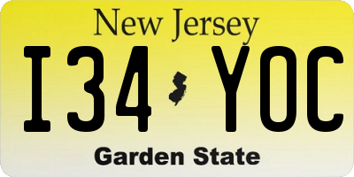 NJ license plate I34YOC