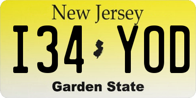 NJ license plate I34YOD