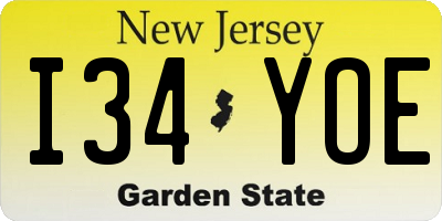 NJ license plate I34YOE