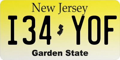 NJ license plate I34YOF