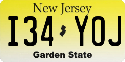 NJ license plate I34YOJ
