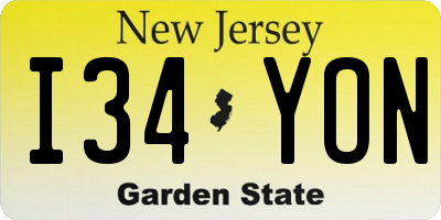 NJ license plate I34YON