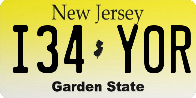 NJ license plate I34YOR