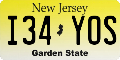 NJ license plate I34YOS