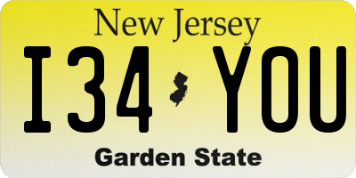NJ license plate I34YOU