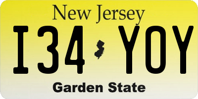 NJ license plate I34YOY