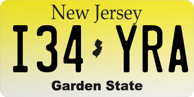 NJ license plate I34YRA