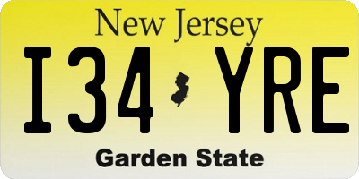NJ license plate I34YRE