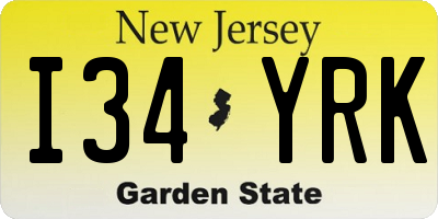 NJ license plate I34YRK