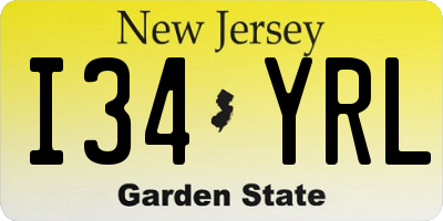 NJ license plate I34YRL