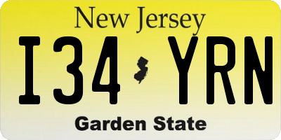 NJ license plate I34YRN