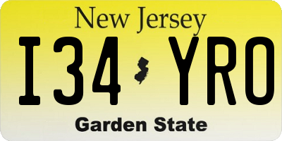 NJ license plate I34YRO