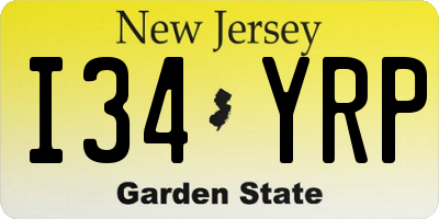 NJ license plate I34YRP