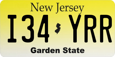 NJ license plate I34YRR
