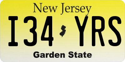 NJ license plate I34YRS
