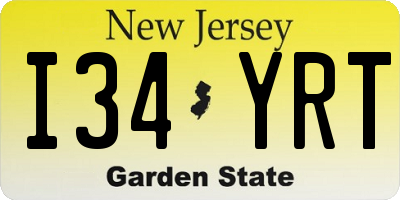 NJ license plate I34YRT