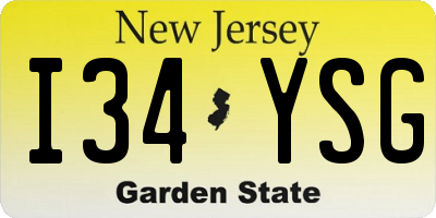 NJ license plate I34YSG
