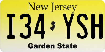 NJ license plate I34YSH
