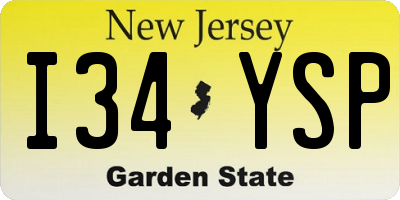 NJ license plate I34YSP