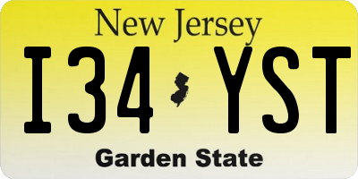 NJ license plate I34YST