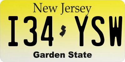 NJ license plate I34YSW