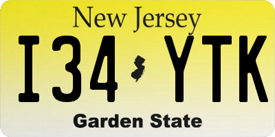 NJ license plate I34YTK