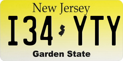 NJ license plate I34YTY