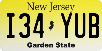 NJ license plate I34YUB