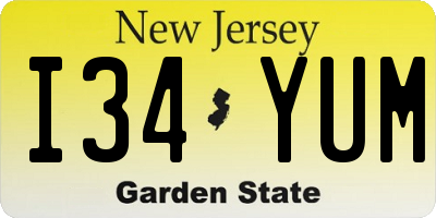 NJ license plate I34YUM