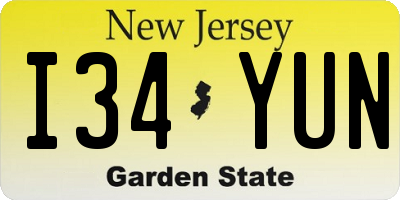 NJ license plate I34YUN