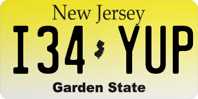 NJ license plate I34YUP