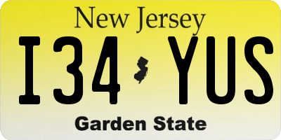 NJ license plate I34YUS