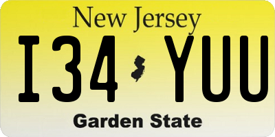 NJ license plate I34YUU