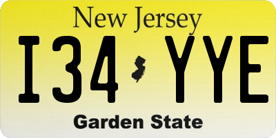 NJ license plate I34YYE