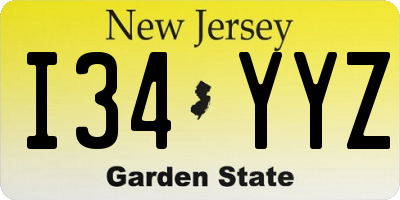 NJ license plate I34YYZ