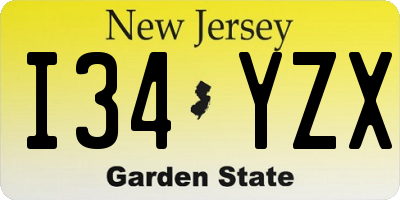 NJ license plate I34YZX