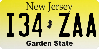 NJ license plate I34ZAA