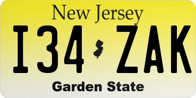 NJ license plate I34ZAK