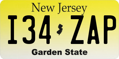 NJ license plate I34ZAP