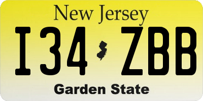 NJ license plate I34ZBB