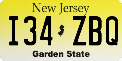 NJ license plate I34ZBQ