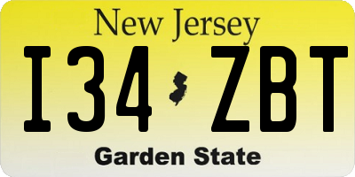 NJ license plate I34ZBT