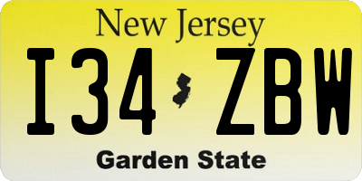 NJ license plate I34ZBW