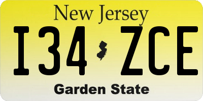 NJ license plate I34ZCE