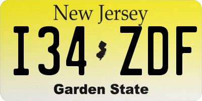 NJ license plate I34ZDF