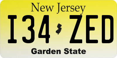 NJ license plate I34ZED