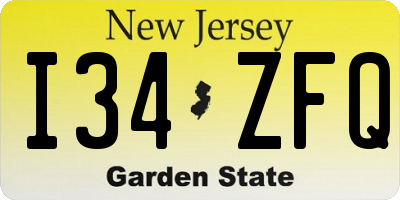 NJ license plate I34ZFQ
