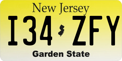 NJ license plate I34ZFY